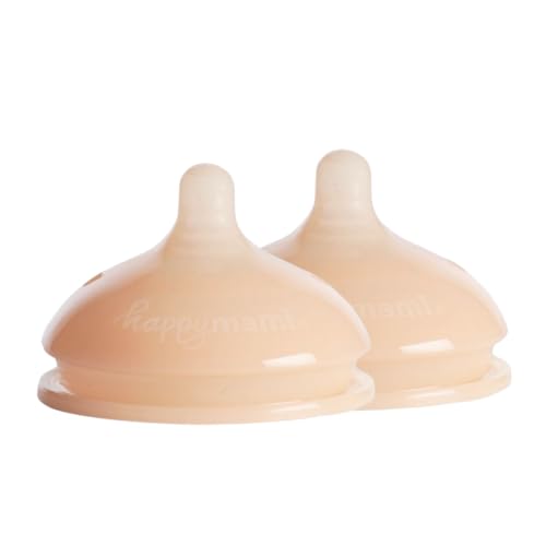 HappyMami, Pack de 2 Tetinas Personalizables, Adaptable a la forma de tu Pecho, Tetina Biberón de Silicona Grado Médico, Libre de Bisfenol A, Doble Sistema Anticólicos, Flexible, Limpieza Sencilla