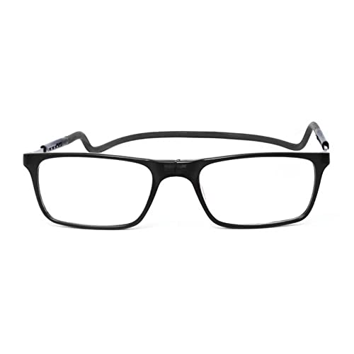 Generic | Magnetic Hanging Neck Reading Eye Glasses | Resin Anti-Blue Lens, Foldable | Long Leg Telescopic Headstock | for Men and Women | TR90 Material (Black, 2.00)