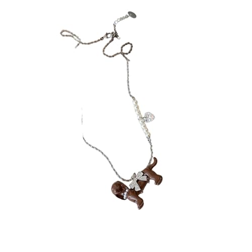 Collar de clavícula de perro salchicha con perlas: accesorio artesanal femenino