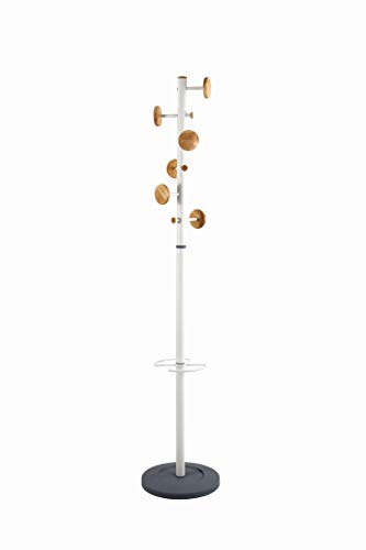 Alba Porte Manteau Music - Bois et Acier Blanc - Portant à Vêtements avec 6 Patères - Porte Parapluie - Porte Accessoires - Base Stable Lestée
