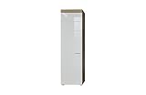 trendteam smart living Garderobe Garderobenschrank Schrank Amanda, 55 x 195 x 38 cm Front Weiß Hochglanz, Korpus und Absetzung Asteiche mit viel Stauraum