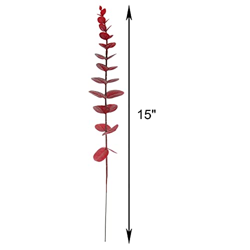Image of Tinsow Real Touch Leaf Artificial Eucalyptus Stem Faux Eucalyptuses Wedding Bouquet Centerpiece Home Decor (26, Red)