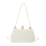 Abendtasche für Damen, mit Perlen und Blumen, Taschen und Clutches für Damen, Abendtasche, Handtasche, Damen, Umhängetasche, abnehmbare Kette, für Hochzeit, Party, weiß, 21x7x12,5cm – Bild 2