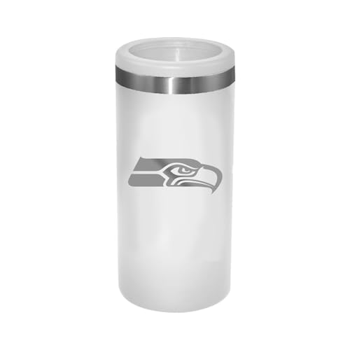 The Memory Company Officially Licensed Personalized 12oz White Stainless Steel Slim Can Holder,SSH - Seattle Seahawks