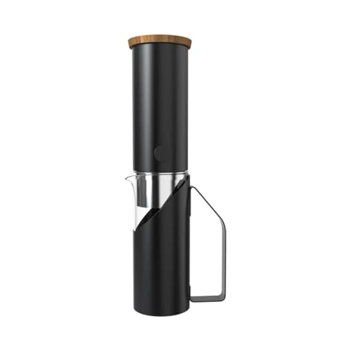 KR I MINI Cold Brew Dripper - Juego de cafetera con filtro y cristal de acero inoxidable con tapa de madera de nogal (500 ml), sistema de filtro de café hecho a mano para café frío, color negro