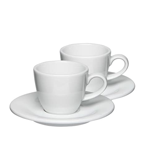 Mahlwerck Barista Espressotasse 80ml, Tasse mit Untertasse, italienisches und zeitloses Design, dickwandig, Porzellan, 2er Set, Pearl White, Weiss