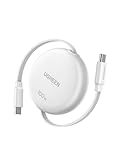 UGREEN 【100cm巻き取り式】PD 100W/5A USB-C ケーブル 4階段調整可能(36/60/82/100cm) 軽さ ミニ型 「持ち運び用 部屋収納」 両引き メタル風仕上げ PPS対応 E-Marker iphone17/16/15/シリーズ、スマホ・パソコン・タップレットなどType-C適合 (ホワイト)