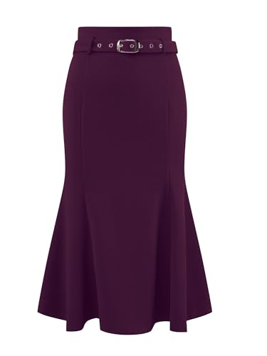 Women's Elegant Fishtail Skirt High Waist Belted Work Midi Mermaid Skirts