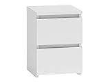 Gleitschienen Nachttisch Malwa M2 mit 2 Schubladen, Nachtkonsole, Nachtschrank, Nachtkommode, Beistelltisch, Schlafzimmerkommode, Schlafzimmer Set (Weiß)