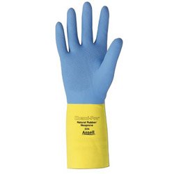Ansell Size 7 BlueYellow Chemi-Pro Cotton Flock Lined 27 mil Natural Rubber Latex and Neoprene Chemical Resistant Gloves