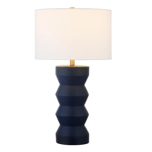Image of Carlin 28 inch Tall Ceramic Table Lamp with Fabric Shade in Matte Navy /White