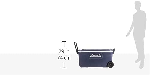 Coleman 100 Quart Xtreme 5 Wheeled Cooler with a human figure for scale.