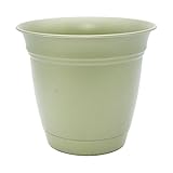 The HC Companies Eclipse Round Planter with Saucer - Outdoor & Indoor Plant Pot with Drainage Holes - Lightweight, UV-Resistant Plastic Pots for Plants, Flowers & Herbs (8' Seafoam, Pack of 1)