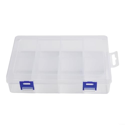 Caja organizadora de plástico ajustable de 8 rejillas con tapa transparente con cerradura para piezas pequeñas, suministros de manualidades, joyas, cuentas, clavos, píldoras, accesorios y