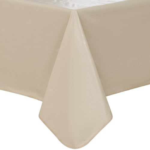 Image of Walrus Heavy Duty Vinyl Tablecloth with Flannel Backing Waterproof Oil-Proof Plastic Table Cloth Stain-Resistant Wipeable Table Cover for Indoor and Outdoor (Khaki Beige,60x102 Inch)