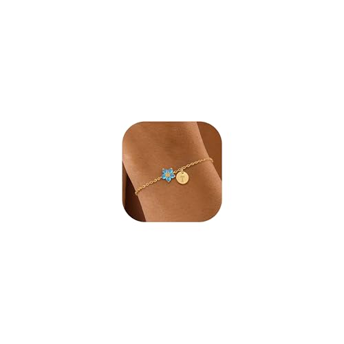 Image of KAERUN Initial Birthstone Gold Bracelets for Women Dainty Flowers Bracelets