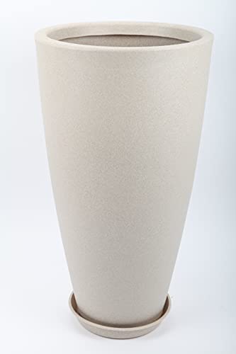 point-garden Blumentopf, Pflanzkübel, Pflanzgefäß mit Untersetzer, Sandfarben, 80cm - für Innen und Außen