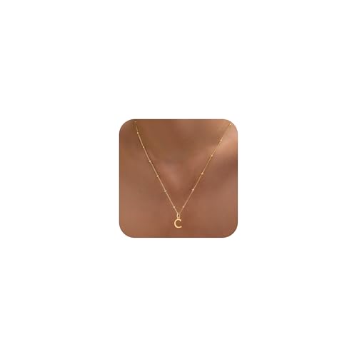 MDIEEL Initial Necklaces for Women Dainty Gold Letter Pendant Necklace 14k Gold Plated A-Z Name Necklaces Cute Charm Choker Necklace Fashion Accessories Non Tarnish Trendy Jewelry Gift (C Gold)