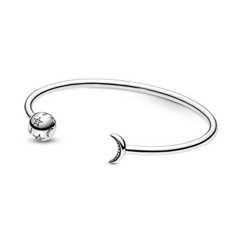 Pandora Moon and Star Sterling Silver Open Bangle Wit