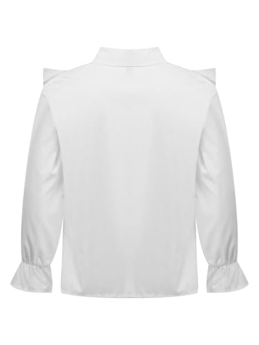 ACSUSS Girls Round Neck White Blouse Long Sleeve Button Down Shirts Tops for Kids Cute Ruffled School Uniform2