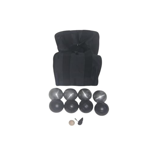 BuyBocceBalls Listing - 73mm Metal Bocce/Petanque Set with 4 Black and 4 Grind Sand Balls and Heavy Duty Black Nylon Bag - Single