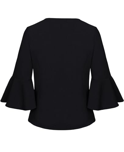 Cropped Blazers for Women Casual Elegant Open Front Collarless Blazer Flared 3/4 Sleeve Cardigan Suit Jacket3