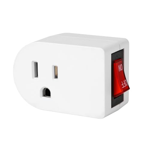 VSEER Grounded Outlet with ON Off Switch Wall Tap Adapter Single Outlet Power Switch 15A 1875W/3 Prong Plug Switch in White ETL Listed (1 Pack)