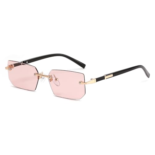 Image of FEISEDY Rimless Sunglasses Y2K Retro Small Narrow Clear Eyewear Vintage Rectangle Sunglasses for Women Men B2643