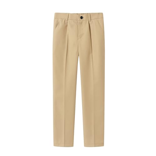 Image of Boys Dress Pants Solid Adjustable Waist Straight Slim Fit Flat Front Uniform Pants 5T-16Y