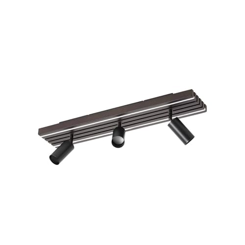 Lucande LED Proyector, foco Tiron (Moderno) en Marrón hecho de Madera e.o. para Salón & Comedor (3 llamas, empotrado lámpara techo pared