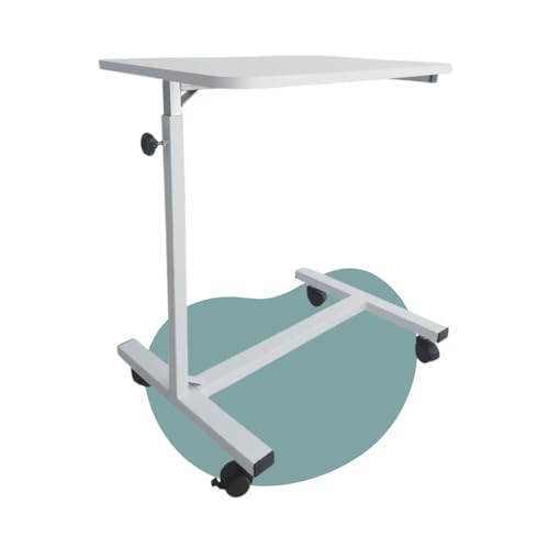 Mesa Auxiliar Hospitalar Ajustável para Refeição, Branca, Altura 72-127cm, Base 60x45cm, com Rodízios, Uso Doméstico e Hospitalar