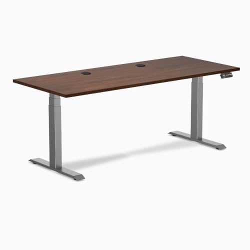 Image of Desky Dual Rubberwood Sit Stand Desk Red Walnut 48 inch Space Gray