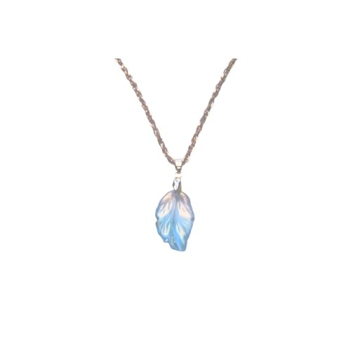 Czech glass necklace with Blue Gold-Shimmer leaf shaped pendent. Perfect