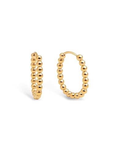 SINGULARU - Pendientes Dana Dots. Acero con Acabado en Baño Oro de 18Kt. Ovalados con Cierre Congo/Click. Joyas para Mujer