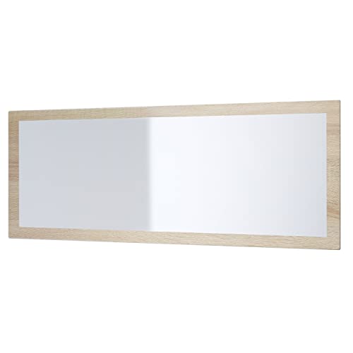 Vladon Miroir Lima, Miroir Mural avec Cadre de Style Moderne, Blanc Haute Brillance (139 x 55 cm)