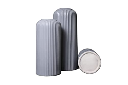 Image of KREATIVE ART'S Grey Flower Vase for Living Room | Ceramic Vase for Home Decor | Home Decoration Items for Living Room & Hall | Grey Ceramic Vase Set of 3 - Modern Home Decor Items
