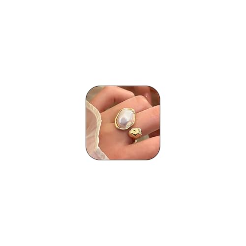 Baroque Pearl Ring for Women Irregular Pearl Rings Gold Statement Ring Adjustable Chunky Pearl Ring for Women Holiday Wedding Jewelry