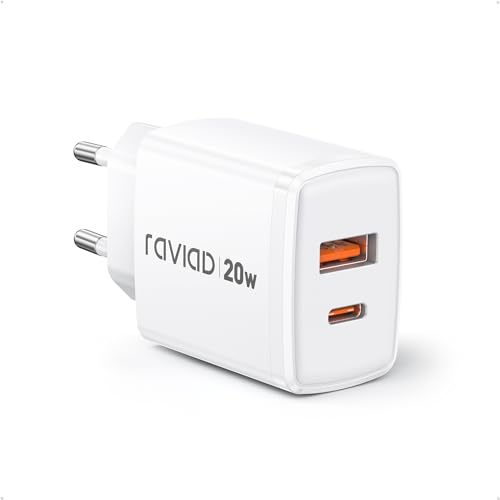 RAVIAD 20W USB C Ladeger&auml;t, [USBC + USBA] Schnellladeger&auml;t Handy Netzteil Typ C mit 2-Port, Kompatibel mit iPhone 16 15 Pro Max, Samsung Galaxy S25 S24 S23 Ultra, Tablet Netzteil USB C