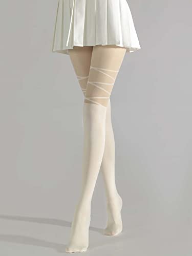 Image of SHENHE Women's Mesh Patterned Tights Opaque Thigh High Stockings Pantyhose Leggings Beige one-size