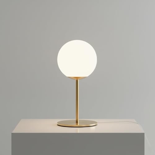 maolo Lampada da Tavolo Moderna con Sfera Vetro Opaco Ø15cm | Base Oro Satinato | Attacco G9 | Design Elegante per Comodino, Scrivania, Hotel