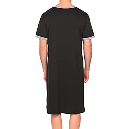 Men's Comfy Big&Tall Nightshirt Nightwear Short Sleeve Henley Nightdress Shirt Summer Lounge V-Necknightgown Sleepwear (Black,3X-Large) #TOP4