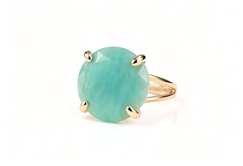 Bague en amazonite durable anti-ternissement avec finition or 14k