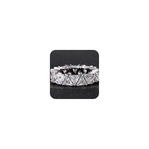 Eternity Ring Wedding Bands18K White Gold Plated Row Emerald Cut Triangle Shape Wedding Diamond Band Rings (US Code 6)