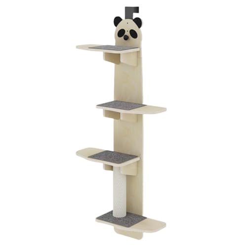 KCNNドア掛け キャットタワー ステップ キャットツリー クローゼット 扉 吊り下げ猫ステップ ドアに掛けられ 爪とぎシート付き キャットウォーク 運動不足解消 省スペース 遊び場 取り付け簡単 (パンダの頭,板厚12mm - 高さ1.7m)