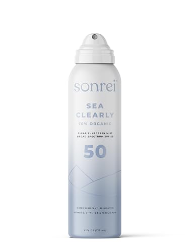 Sonrei Sea Clearly® Organic Mist Sunscreen | SPF 50, Broad Spectrum, Water-Resistant | Vegan, Non-Greasy | Ideal for Face & Body | 6 Fl Oz (Pack of 1)