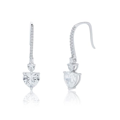 Heart Shape CZ Drop Earrings for Women, 20mm long with Pave, Simulated Diamond Hook Earrings - image 1