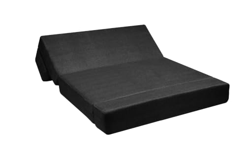 Image of Los Angeles Foldable Two Seater Sofa Cum Bed, Sofa Bed 4 X 6 Ft, Jute Fabric Washable Cover Including Two Cushion Perfect for Living Room & Office Guest Room - Black Color