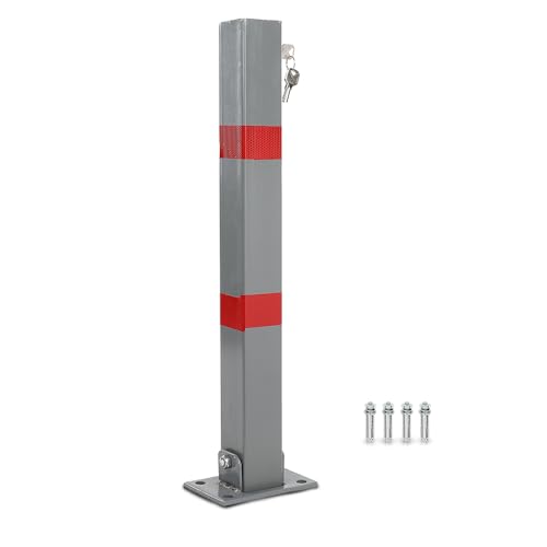 LQI Safety Bollard Post Steel Folding Parking Barrier Lockable Car Bollard Driveway Car Safety Security Post with Lock & 4 Ancher Bolts