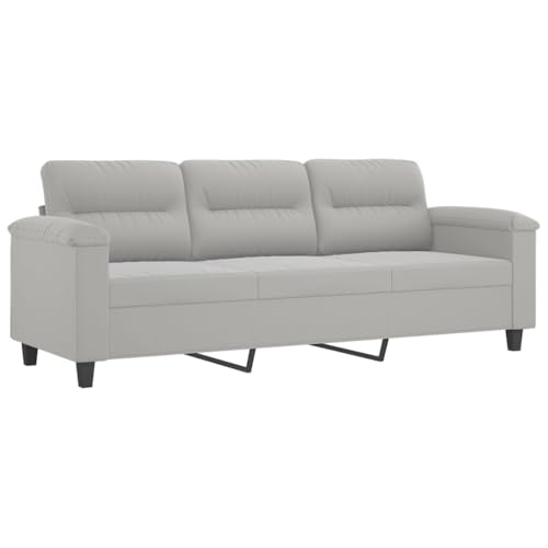 vidaXL Sofagarnitur 4-TLG., Sessel Couch mit Kissen Fußhocker, Sofa Wohnzimmersofa mit Armlehnen, Couchgarnitur Designsofa Sitzmöbel Polstermöbel, Hellgrau Mikrofasergewebe – Bild 6