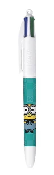 BIC - 1 Stylo 4 Couleurs Classiques (Noir, Bleu, Vert et Rouge) - Décor Minions Vert - Pointe Moyenne : 1 mm